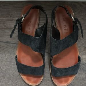 Suede leather sandals w silver buckle - size 6 
1. State - comfy and casual